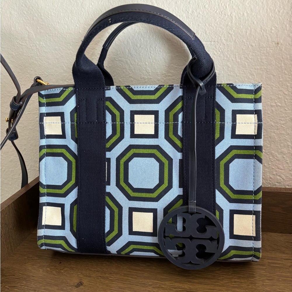 Tory Burch Blue and Green Hexagon Tote